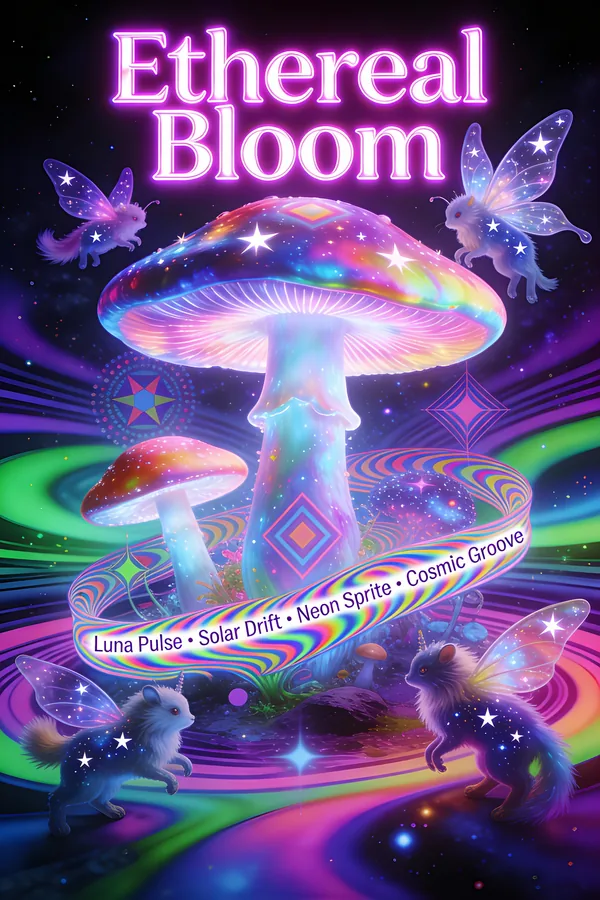 Example image for the Psychedelic Music Festival Poster "Ethereal Bloom" prompt