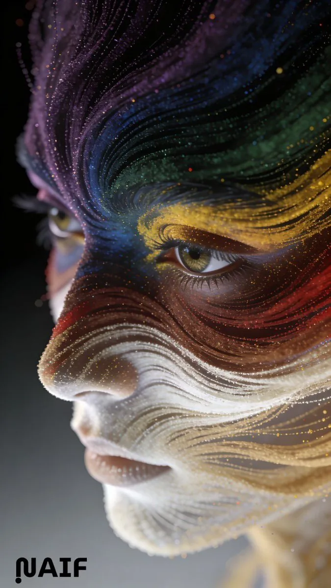 Example image for the Abstract Fibonacci Particle Facial Features CGI prompt