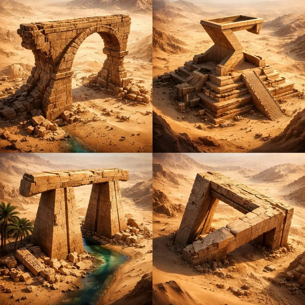 Example image for the Math Symbols as Ancient Desert Ruins Grid prompt