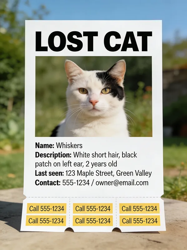 Example image for the Effective 'Lost Cat' Flyer prompt