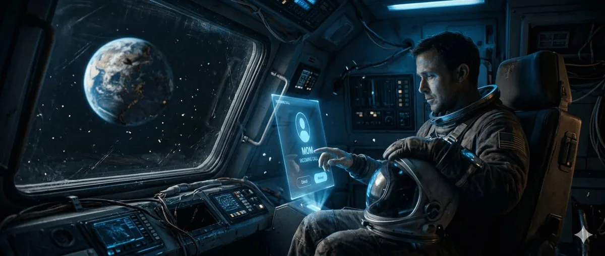 Example image for the Lonely Astronaut Ignoring a Call From Mom prompt