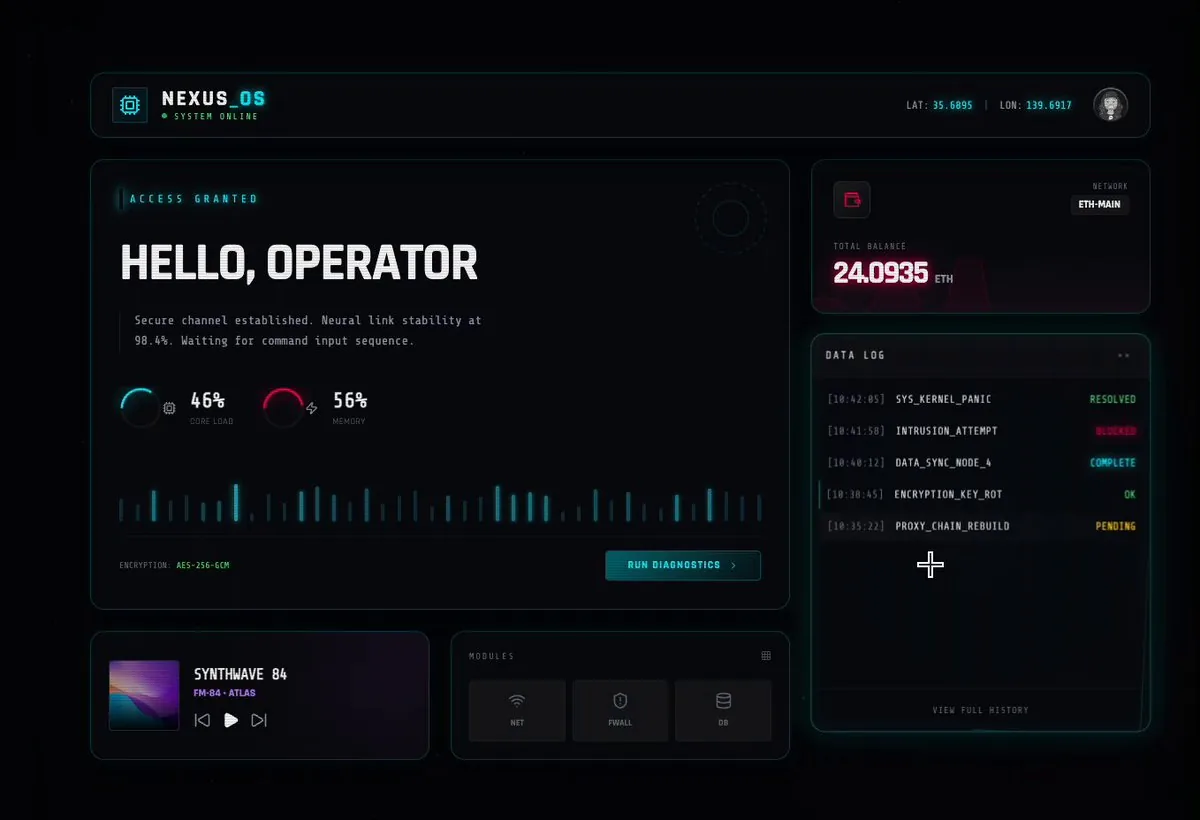 Example image for the Glassmorphism neon interface UI prompt
