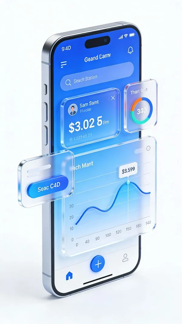 Example image for the C4D-Style Finance App UI (Variant) prompt