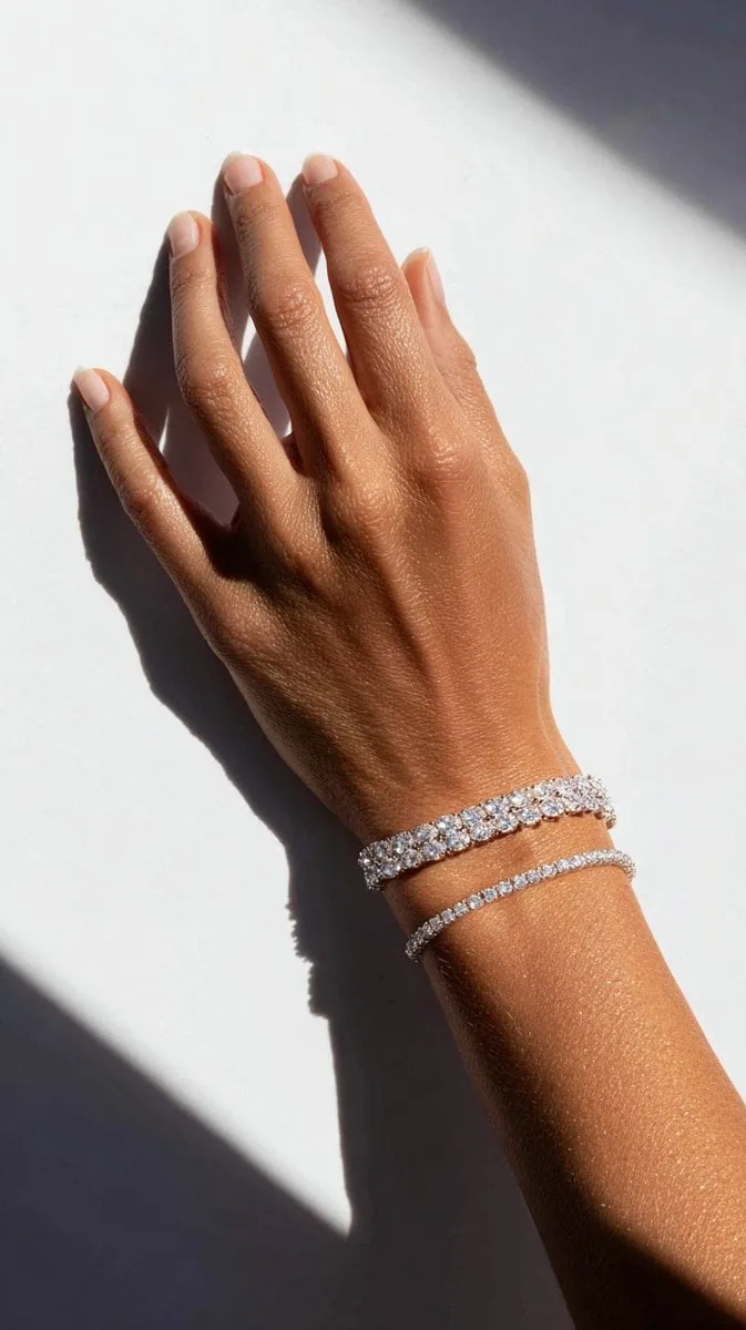Example image for the Diamond Tennis Bracelets on Hand Jewelry Shot prompt