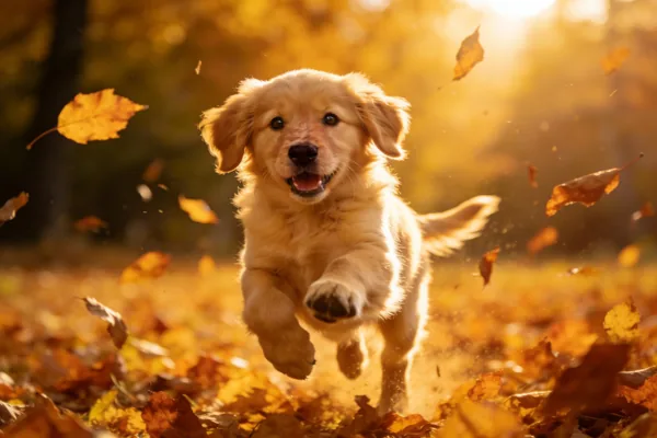 Example image for the Golden Retriever Puppy in Autumn Leaves prompt