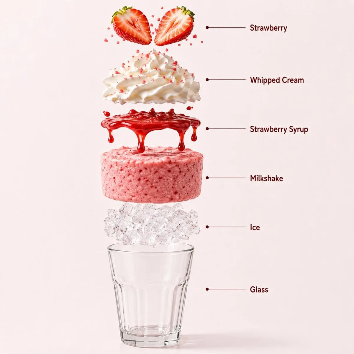 Example image for the Exploded Strawberry Milkshake Layers Infographic prompt