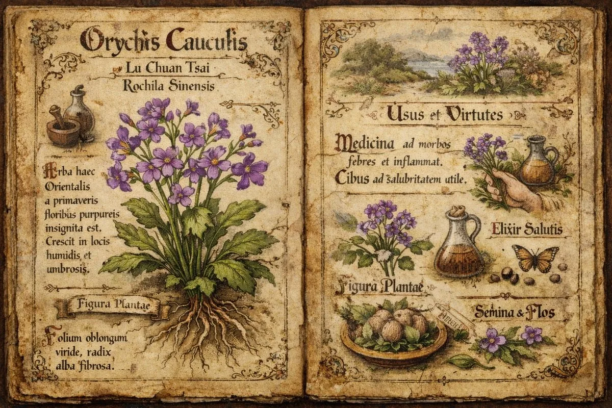 Example image for the Antique Botanical Manuscript Spread prompt