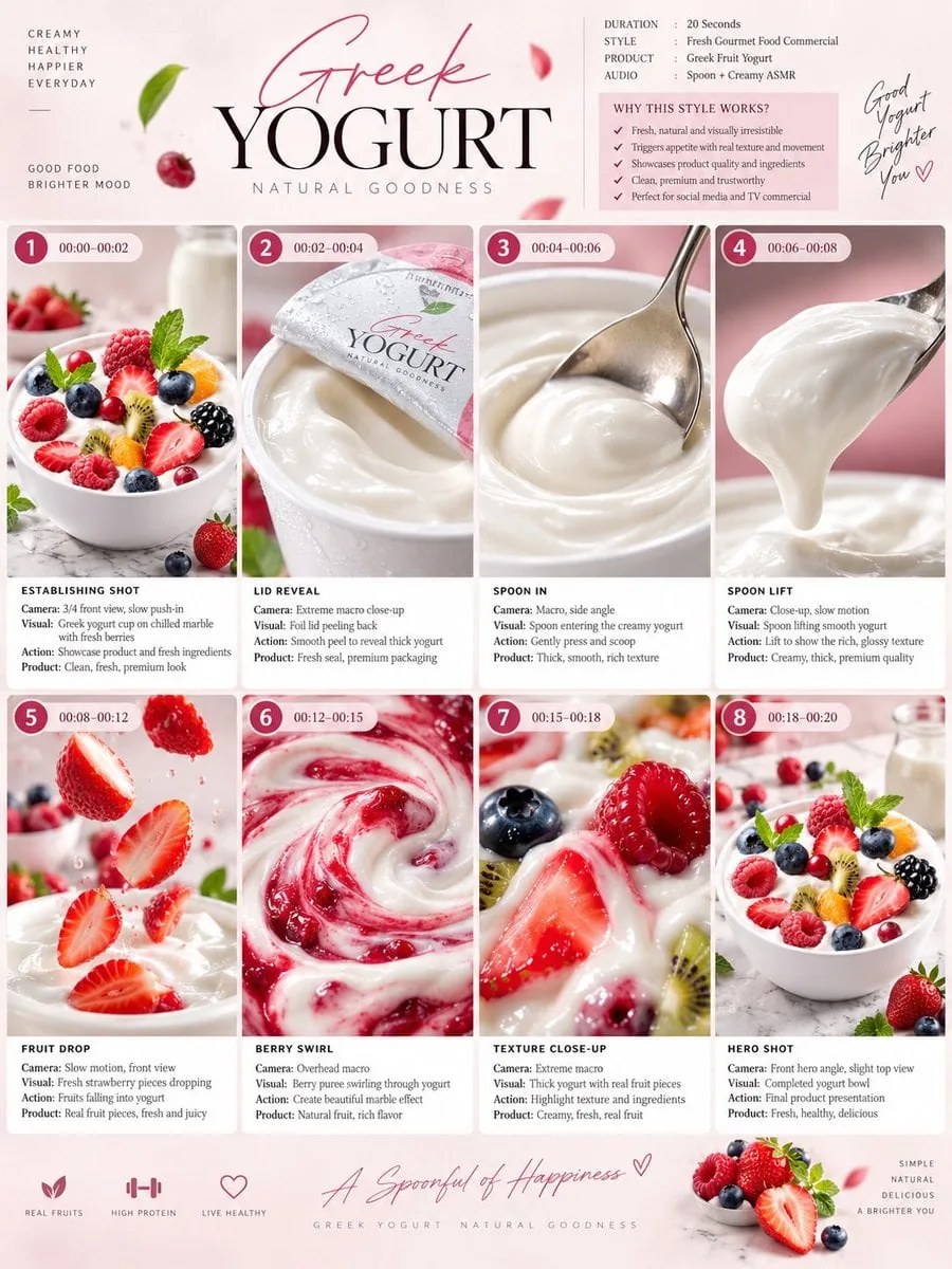 Example image for the Greek Yogurt Ad Storyboard With Berry Swirls prompt