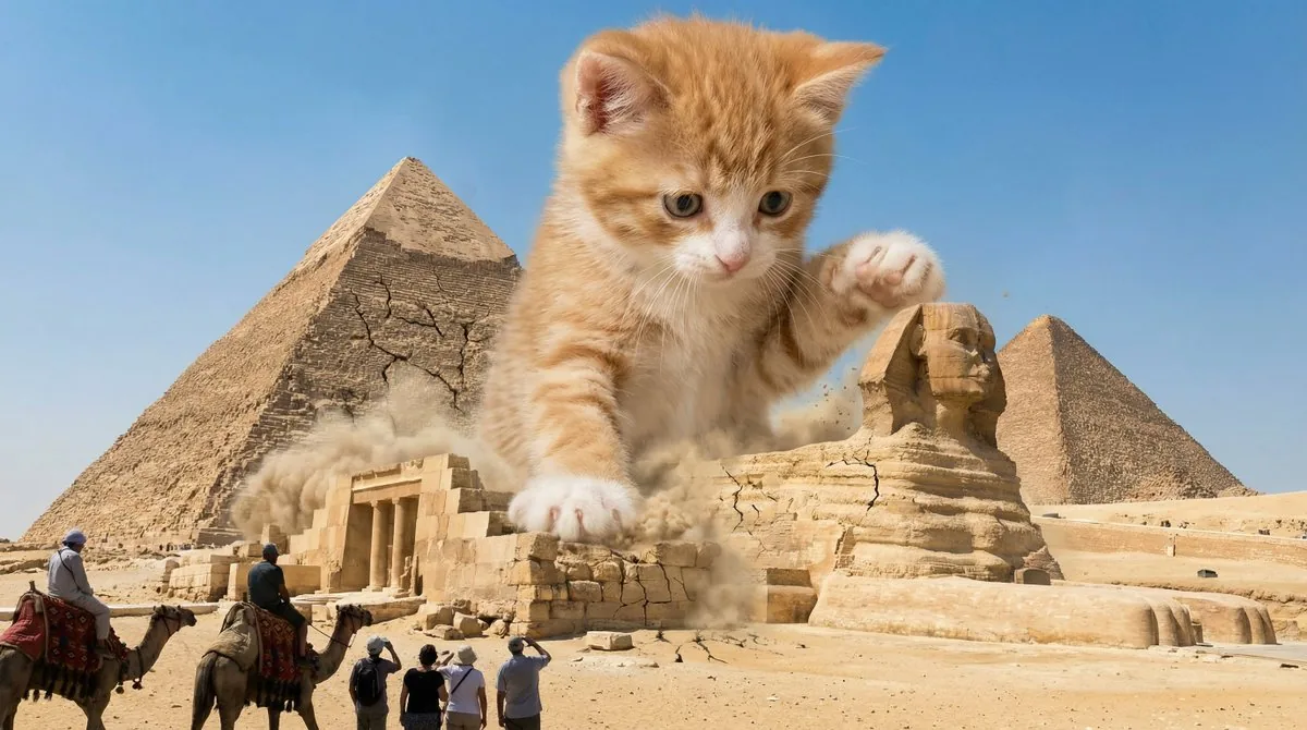 Example image for the Kaiju Kitten Destroying Sydney Waterfront prompt