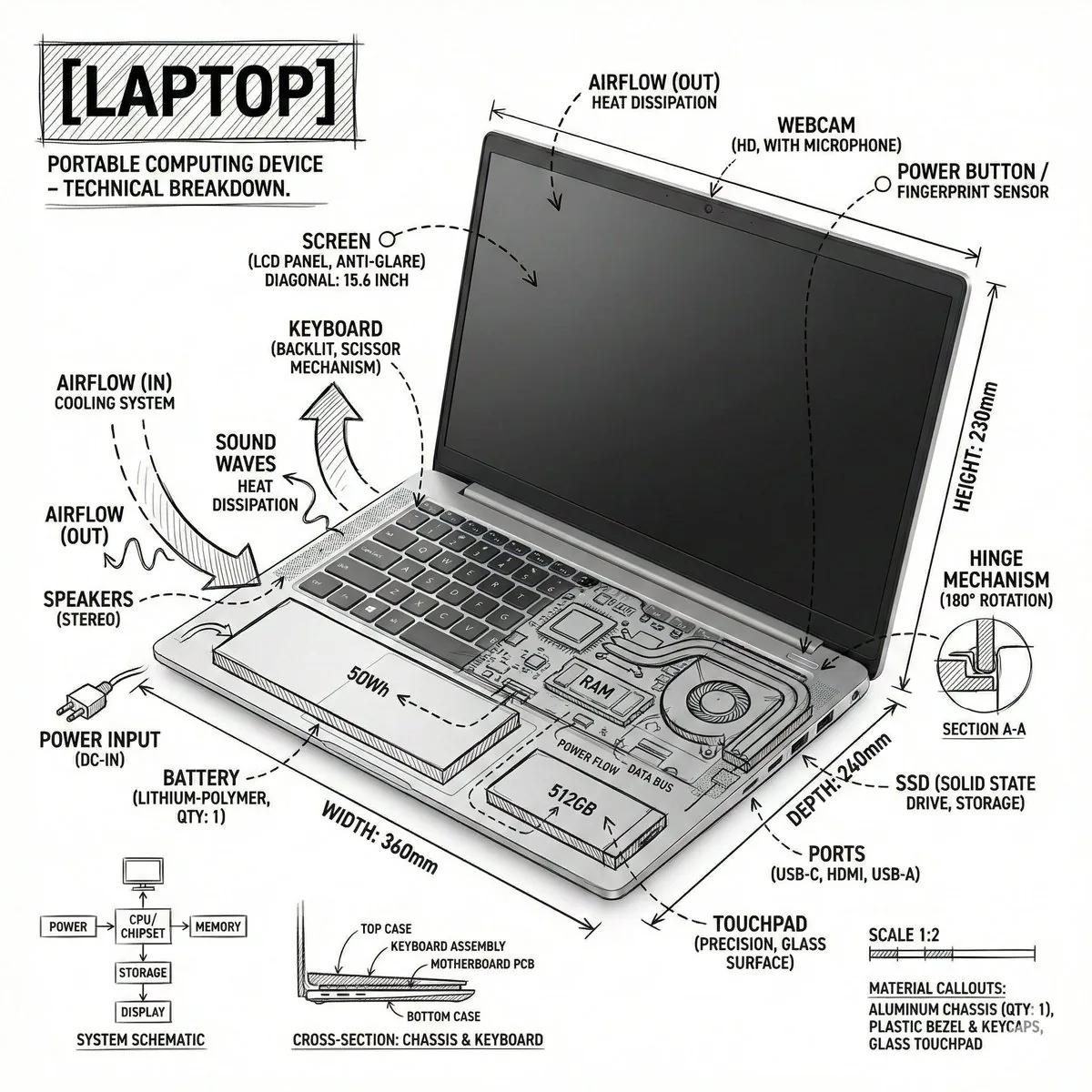 Example image for the Technical Infographic Overlay on a Laptop Image prompt