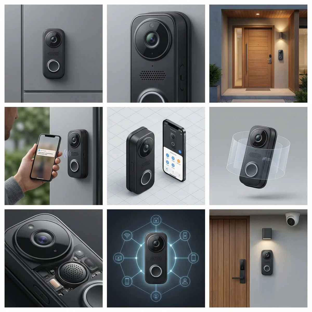 Example image for the E-commerce Main Image - Smart Doorbell Product Visualization Collage prompt