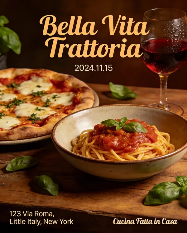 Example image for the Italian Restaurant Grand Opening Flyer prompt