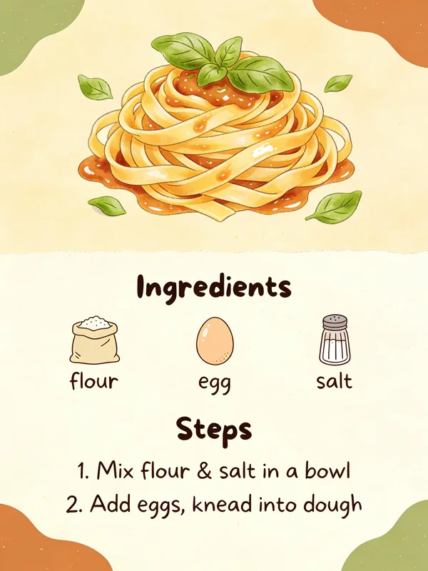 Example image for the Illustrated Homemade Pasta Recipe Card prompt
