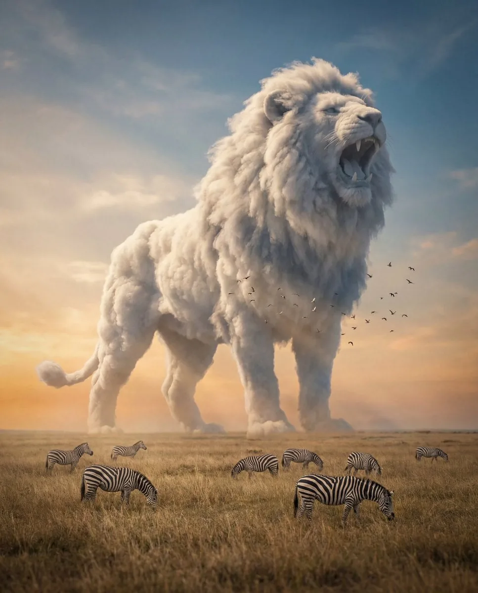 Example image for the Elephant Shaped Clouds Over African Savanna prompt