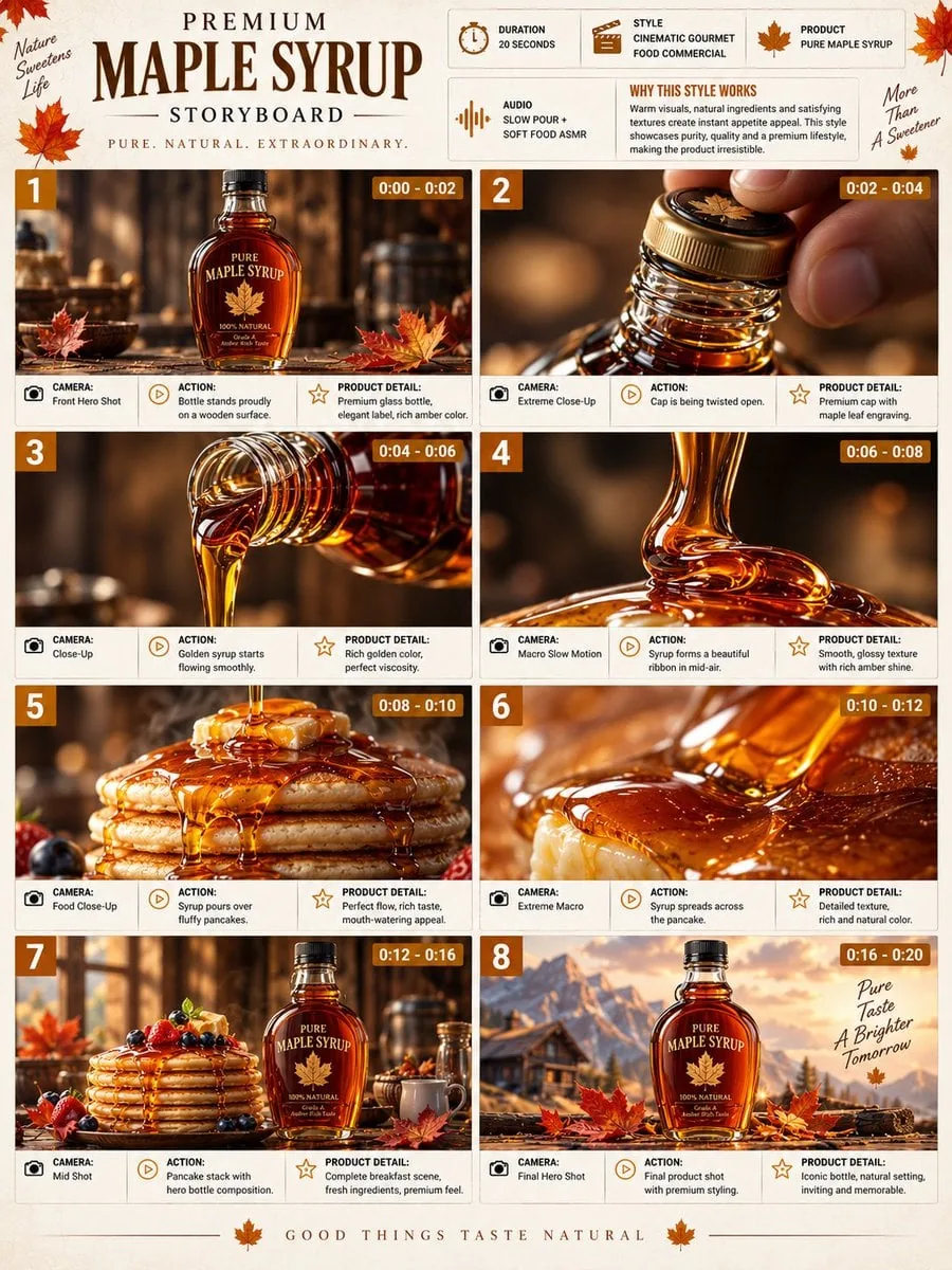 Example image for the Maple Syrup Commercial Storyboard Sheet prompt