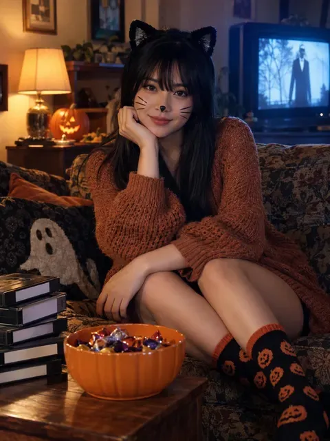 VHS Living Room Halloween AI photo style example