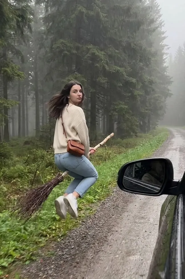 Witch Flying on Broom AI Video Generator example