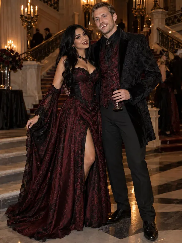 Vampire Ballroom Duo Halloween AI photo style: example 1
