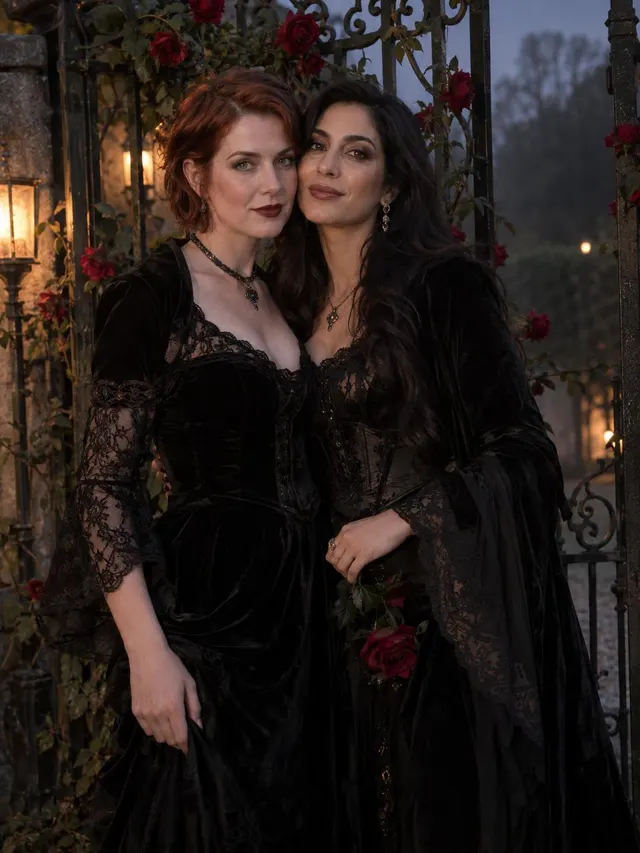Gothic Garden Duo Halloween AI photo style: example 1