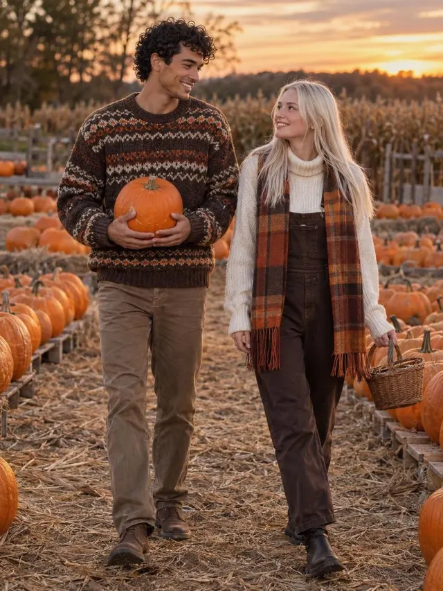 Pumpkin Farm Couple Halloween AI photo style: example 1