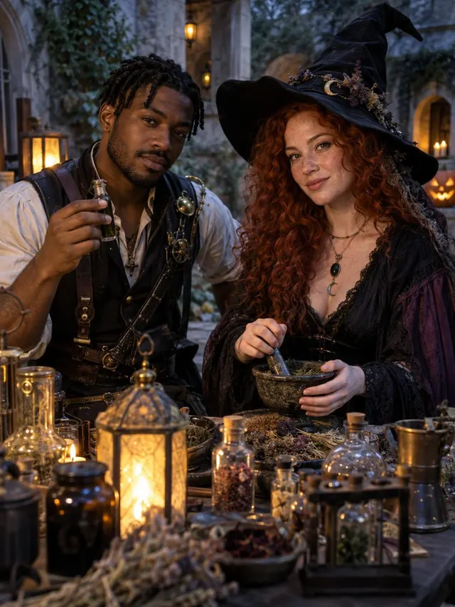 Witch and Alchemist Halloween AI photo style: example 1