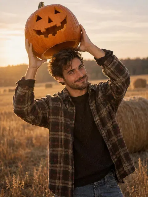 Pumpkin Head Photoshoot Halloween AI photo style example