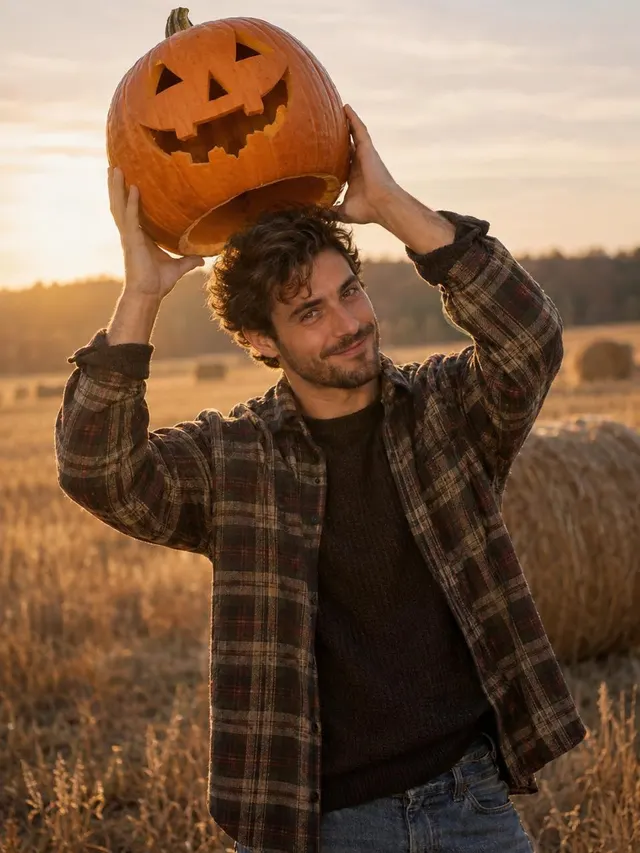 Pumpkin Head Photoshoot Halloween AI photo style: example 1