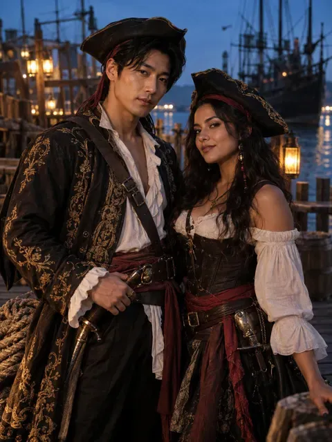 Pirate Harbor Duo Halloween AI photo style example