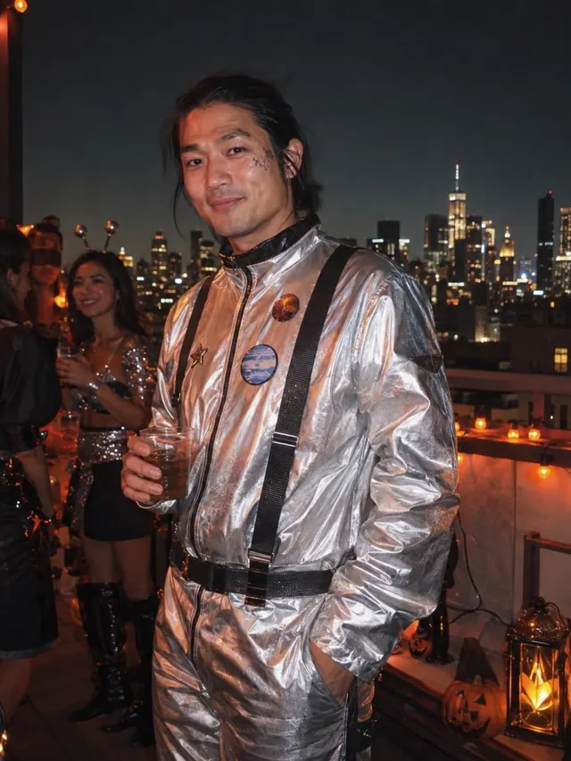 Rooftop Costume Night Halloween AI photo style: example 1